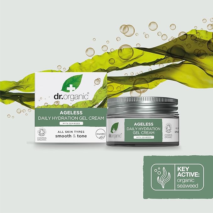 Dr. Organic Ageless Daily Hydration Gel with Seaweed | Hydrating, Tones & Smoothes Complexion, Certified Organic, Paraben & SLS-Free, Recyclable, 50 mL / 1.7 fl oz