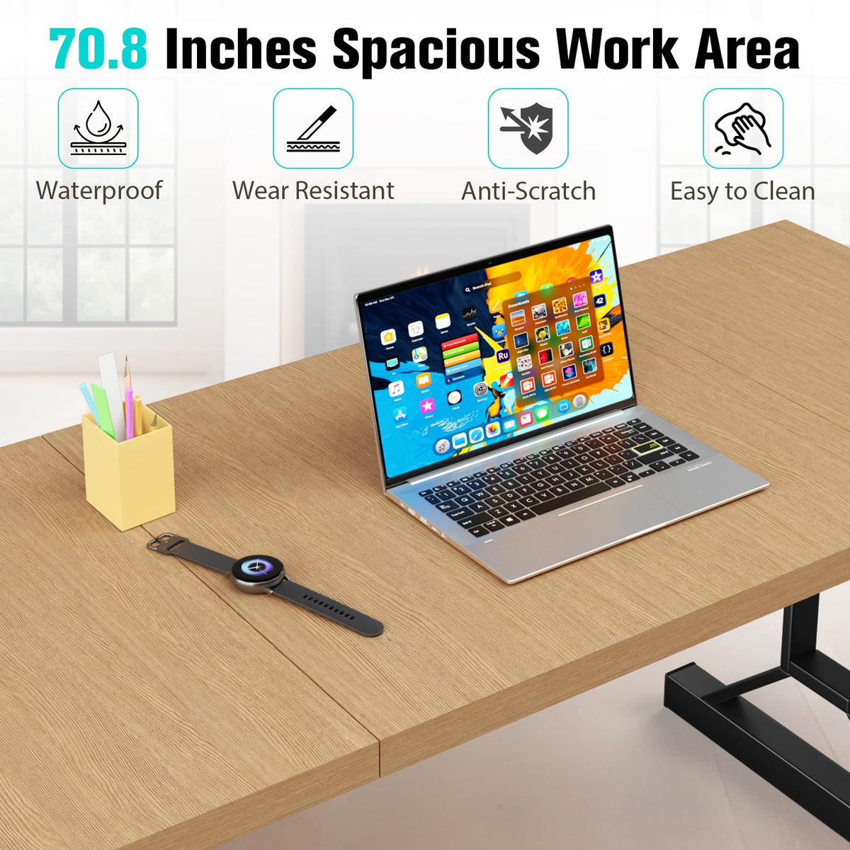 HONRISE 70.8-Inch Wooden Desk, Modern Executive Desk，Large Farmhouse Home Office Desks, Simple Study Computer Table, Desk Tables for Home & Dining