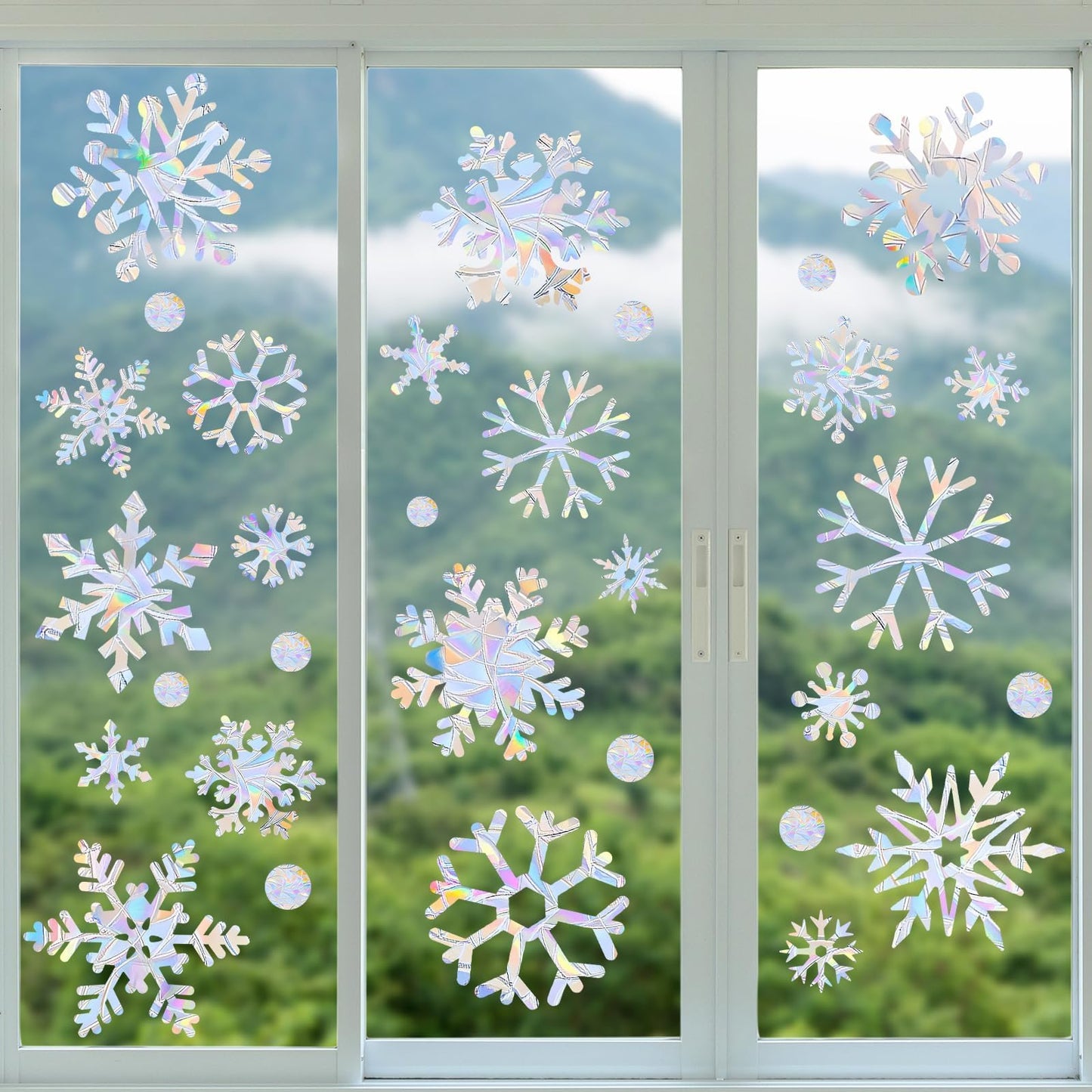 216pcs Christmas Snowflake Window Clings for Glass Windows Decorations, 8 Sheets Iridescent Static Snowflake Window Decal Stickers for Christmas Windows Decor ﻿