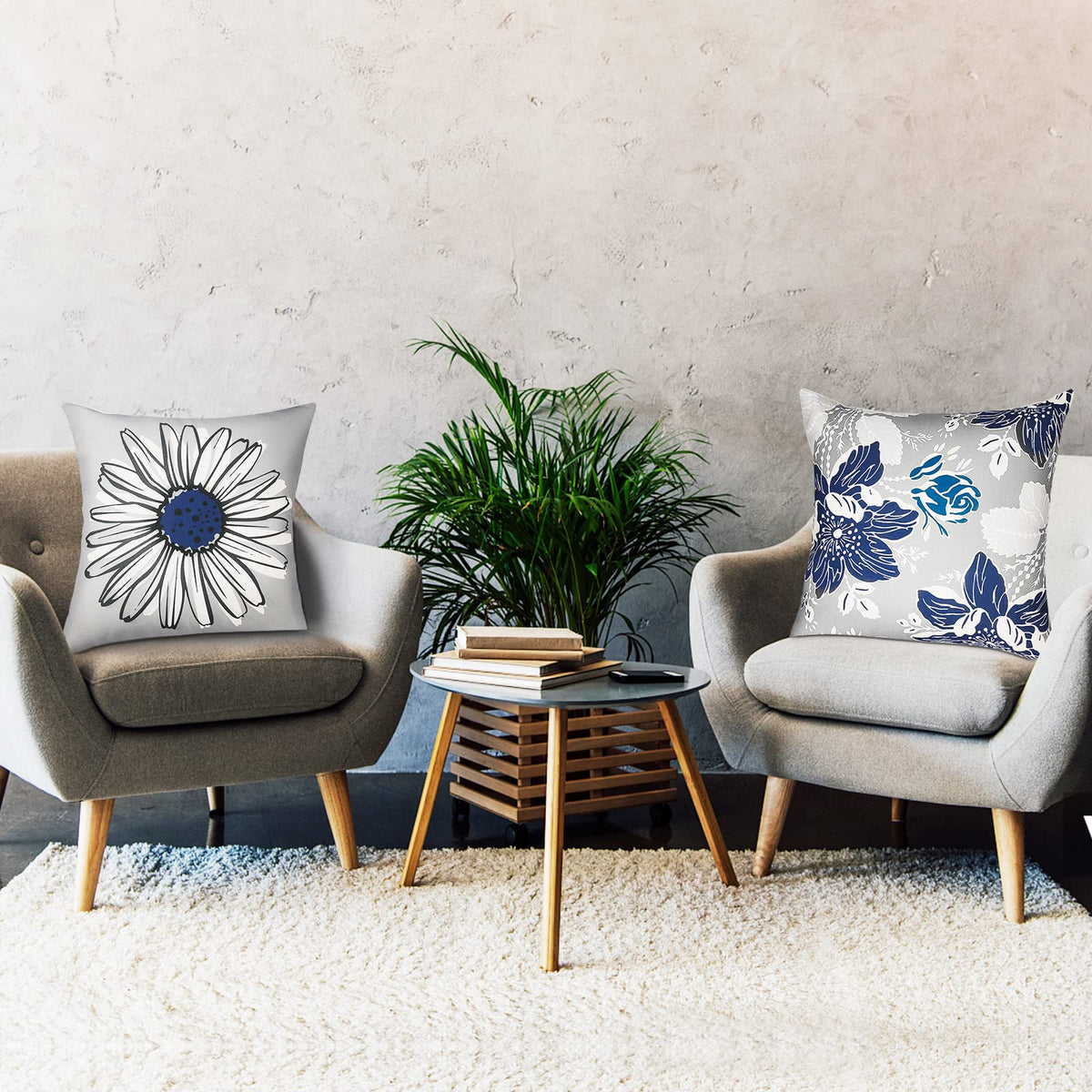 RYSMIYOU Decorative Throw Pillow Covers Set of 4 Blue Pillow Covers 18x18 inch Throw Pillow Cases Linen Square Pillow Case,Farmhouse Outdoor Modern Boho Pillow Covers for Couch Sofa Living Room