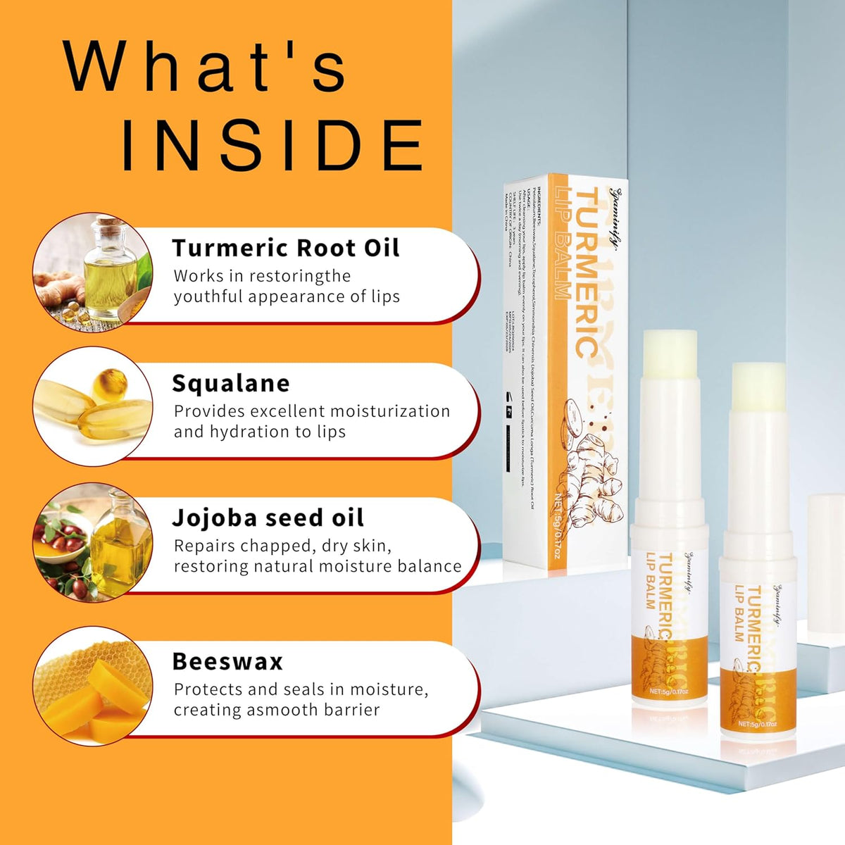 Turmeric Lip Balm for Smokers With Root Oil - Brightening for Dark Lips, Long-Lasting Moisturizer for Dry, Cracked, and Dull Lips - All Natural Hydrating Skin Care, 2 PCS