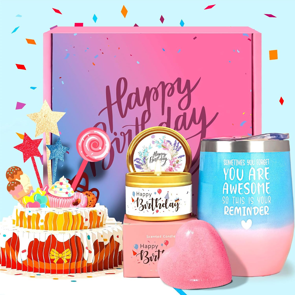 Birthday Gifts for Women, Happy Birthday Gifts Basket for Women, Gifts Set for Best Friends Female Women Sister Mom Wife Her Girlfriend Coworker Bestie Bff Unique Birthday Box