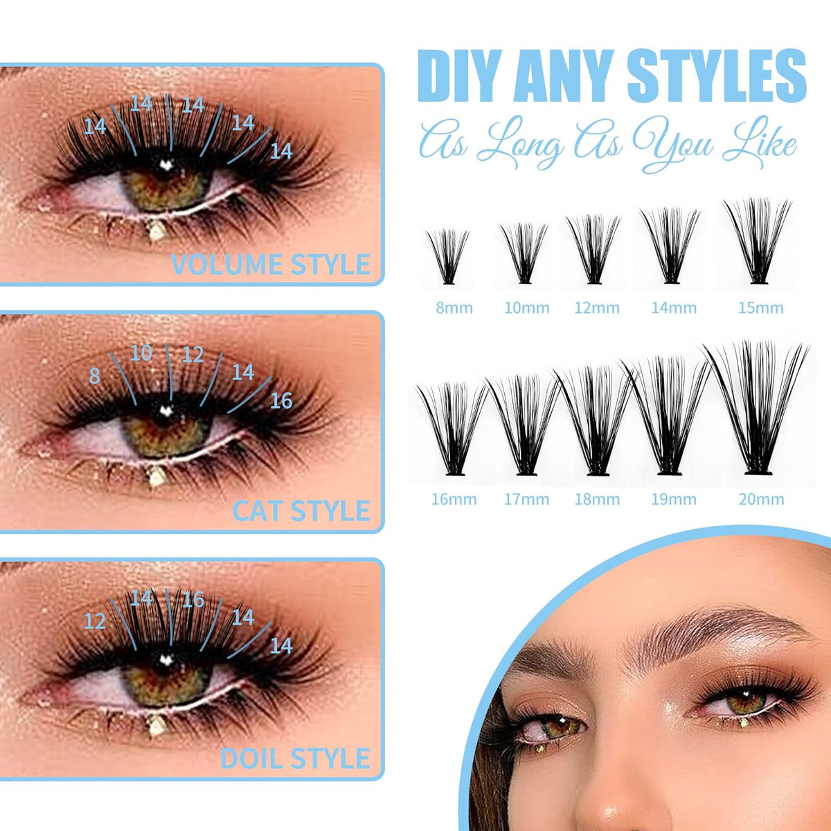 Lash Clusters Large Tray 240pcs 0.07mm 40P+50P D Curl Mix 8-16mm Individual Lashes Soft&Fluffy Cluster Lashes Mink Lash Extension Clusters Mixed Tray Individual Lashes Cluster By GEMERRY