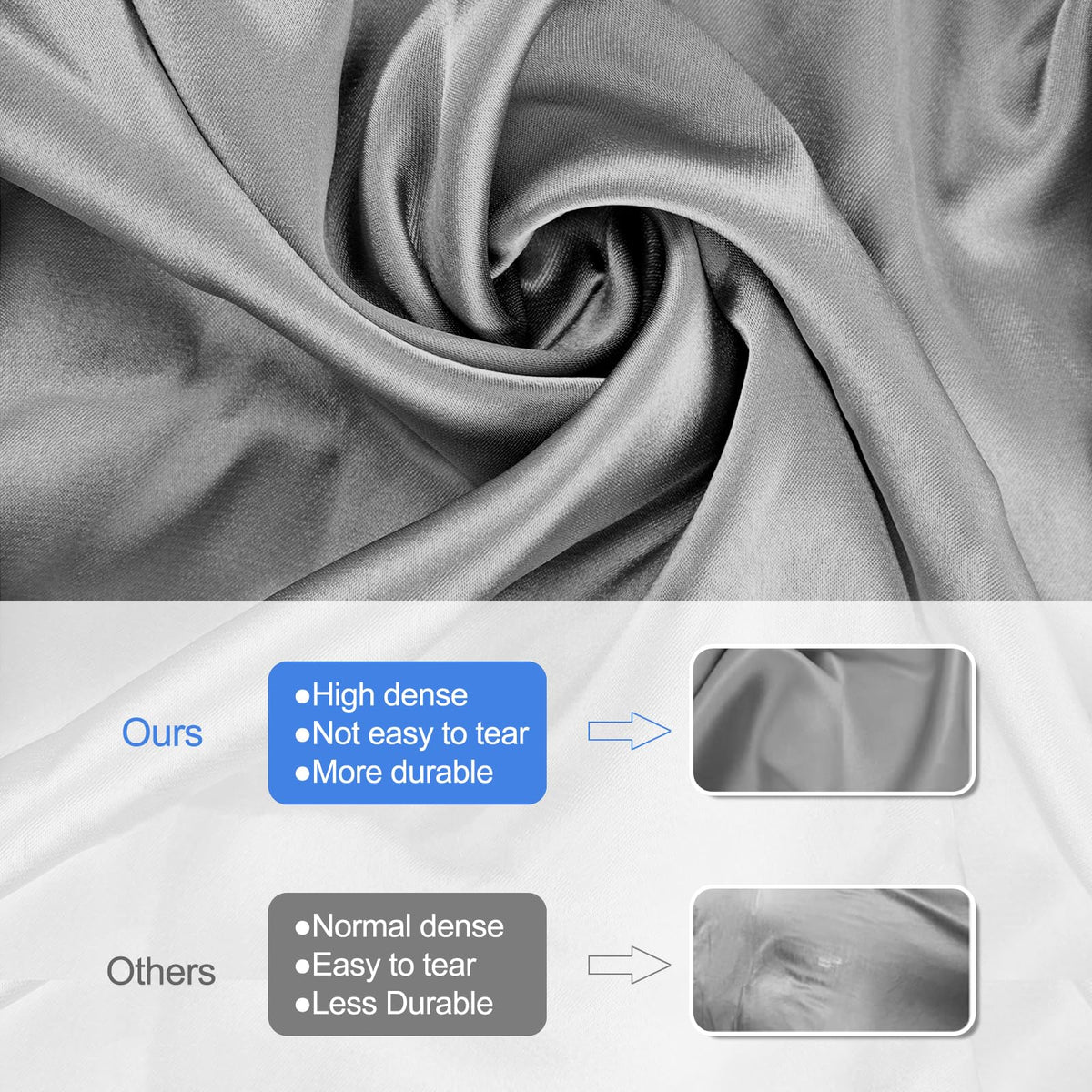 Satin Pillowcase for Contour Memory Foam Pillows, 24" x 14" x 5.1"/3.5" Cervical Pillow Case, Soft Pillow Cover for Sleeping Pillows (Grey)
