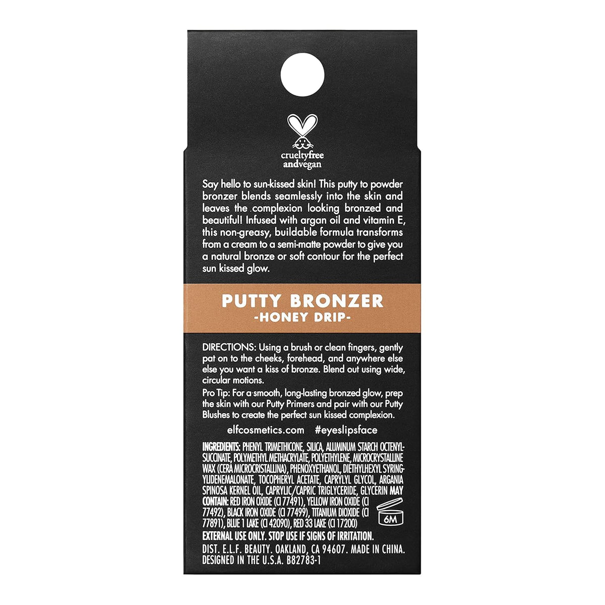 e.l.f. Putty Bronzer, Creamy & Highly Pigmented Formula, Creates a Long-Lasting Bronzed Glow, Infused with Argan Oil & Vitamin E, Honey Drip, 0.35 Oz (10g)