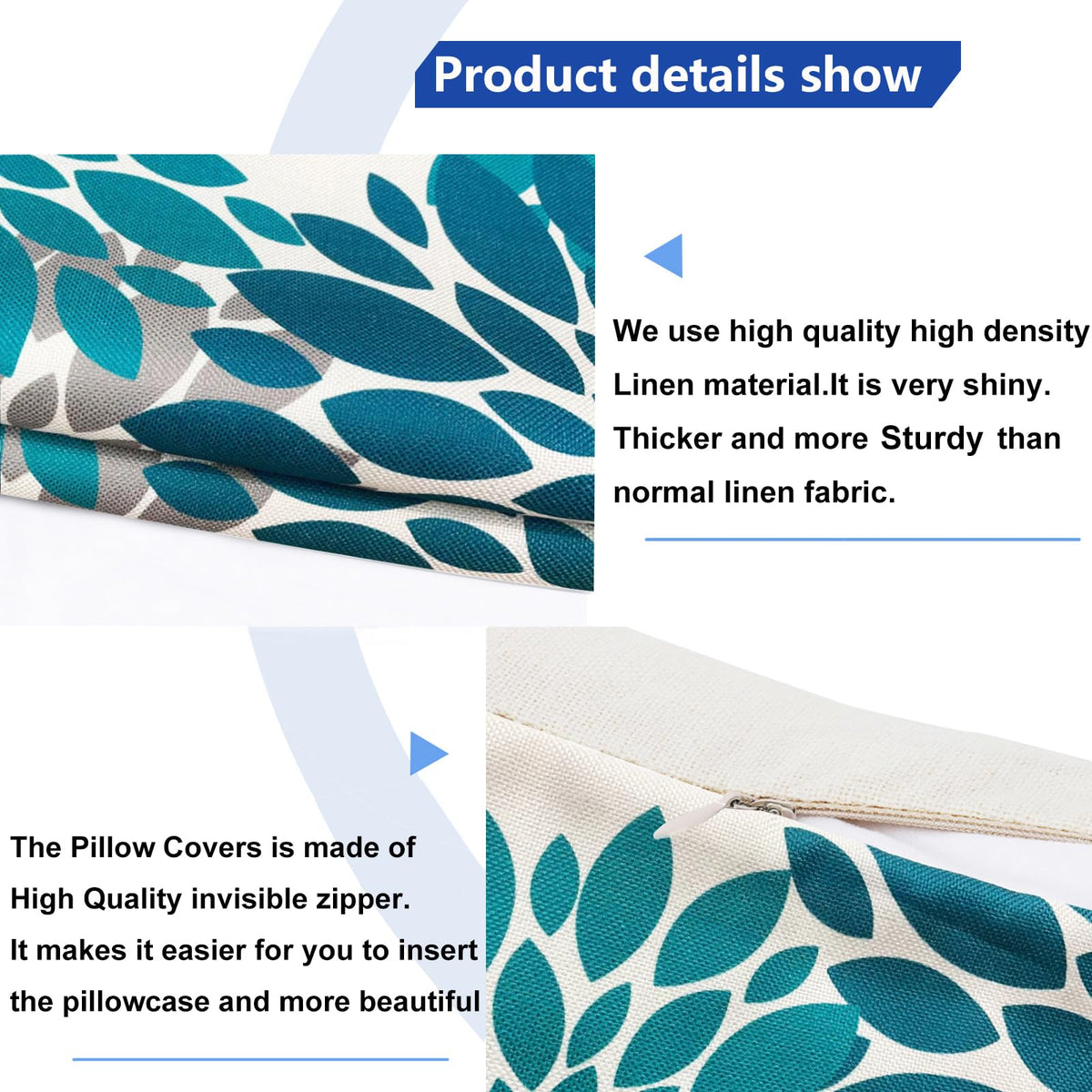 RYSMIYOU Decorative Throw Pillow Covers Set of 2 Teal Blue pillow covers 18x18 inch Throw Pillow Cases Linen Square Pillow Case,Farmhouse Outdoor Floral Flower Pillow Covers for Couch Sofa Living Room