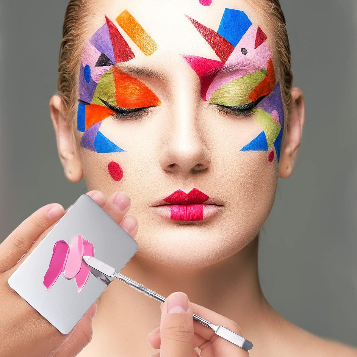 Makeup Mixing Palette Stainless Steel Foundation Palette with Spatula Professional Cosmetic Palette for Mixing Foundation Eye Shadow Nail DIY Art