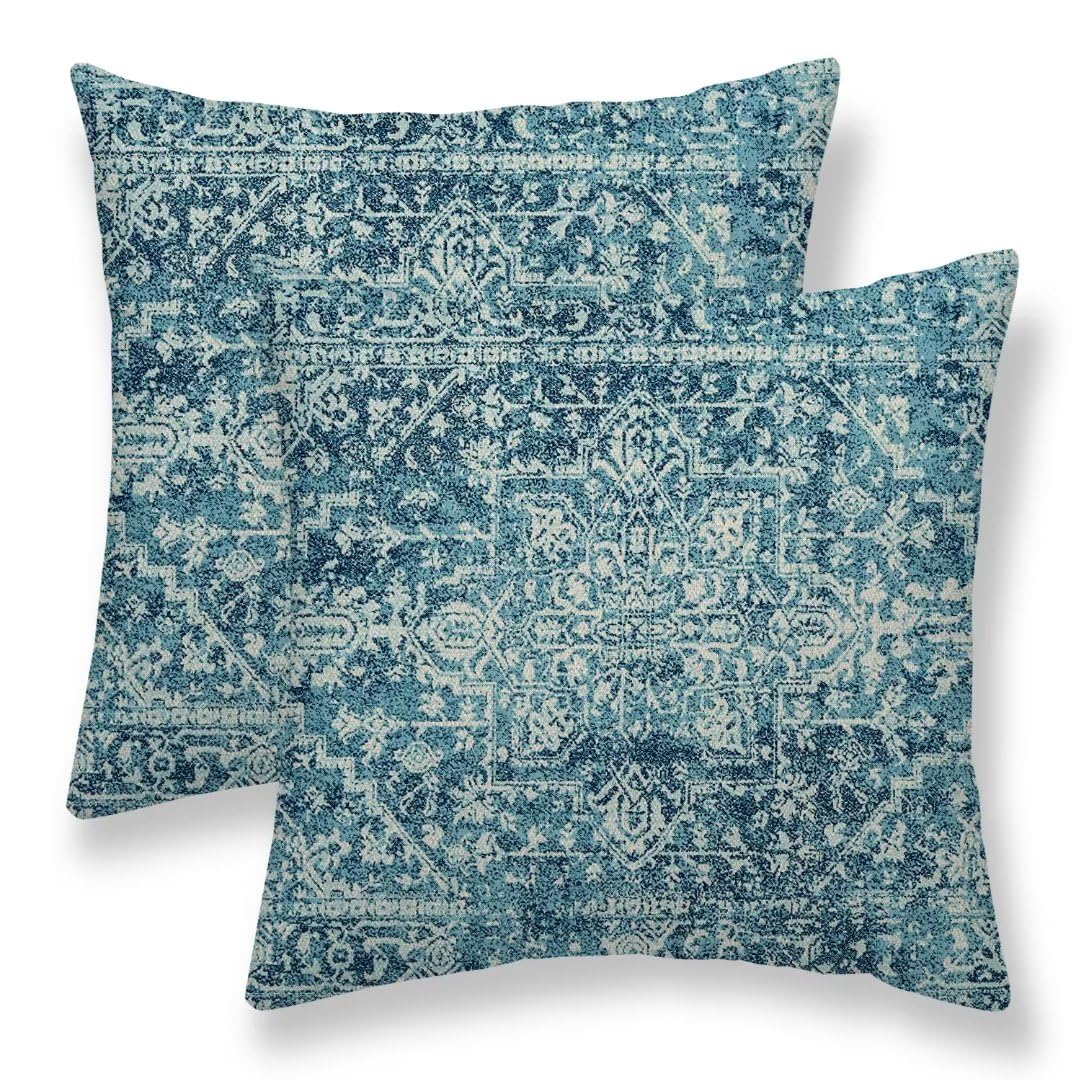 Sunshineyan Teal Boho Pillow Covers 20x20 Set of 2, Bohemian Carpet Pattern Outdoor Decorative Throw Pillows Linen Ethnic Design Rustic Farmhouse Cushion Cases for Couch Sofa Decor