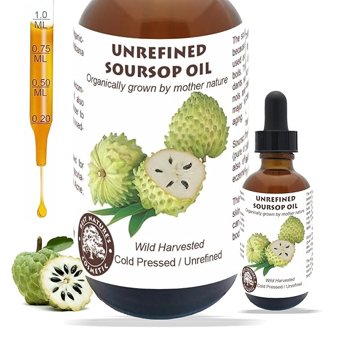 Best Nature's Cosmetics Virgin Soursop Graviola Guanabana Oil (Organic, Undiluted, Cold Pressed, Unrefined) 1 oz / 30 ml – Natural Moisturizer for Dry and Damaged Skin.