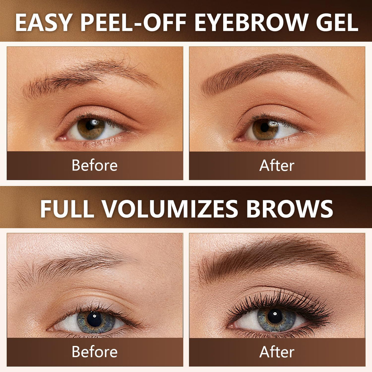 2PCS QICIY Easy Peel-Off Eyebrow Gel- QICIY Peel Off Tattoo Eyebrow Eye Brow Tint Waterproof & Sweatproof For All Skin Tones (Brown)
