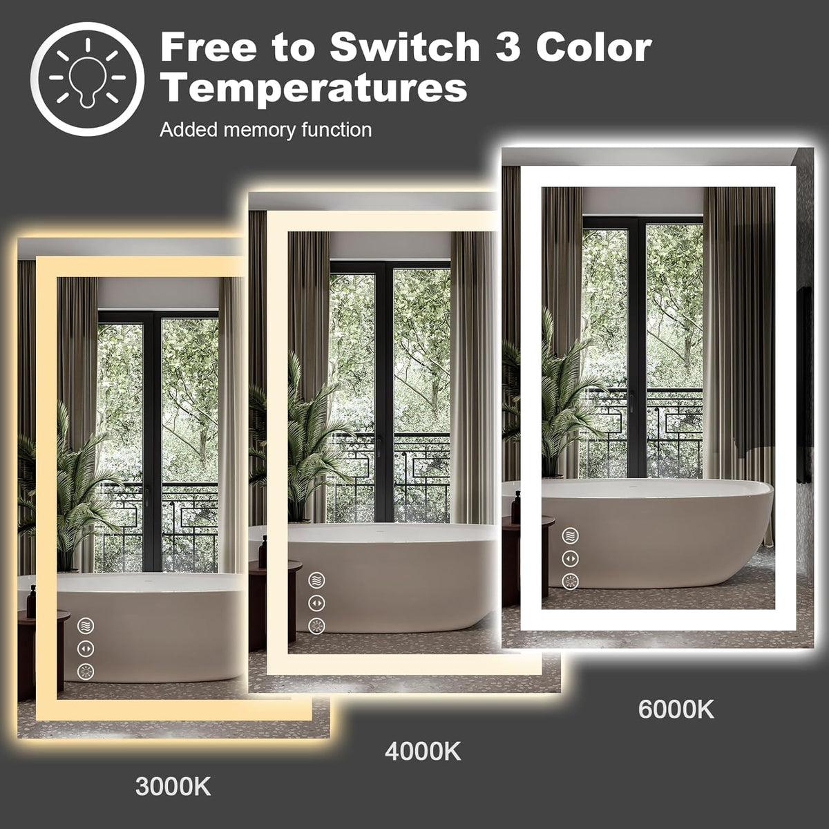 Amorho 50" X36" LED Bathroom Mirror, Front and Backlight, Stepless Dimmable Wall Mirrors with Anti-Fog, Shatter-Proof, Memory, 3 Colors, Double LED Vanity Mirror(Horizontal/Vertical)