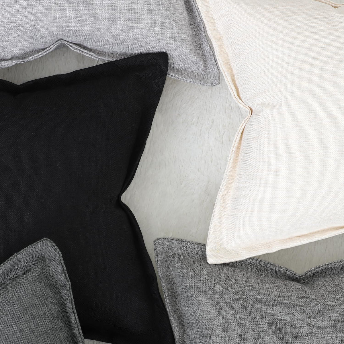 MADIZZ Set of 2 Linen Throw Pillow Covers with Broad Edge Soft Boho Decorative Pillow Cases for Sofa Bedroom Modern Pillow Shell 18x18 Inch Black