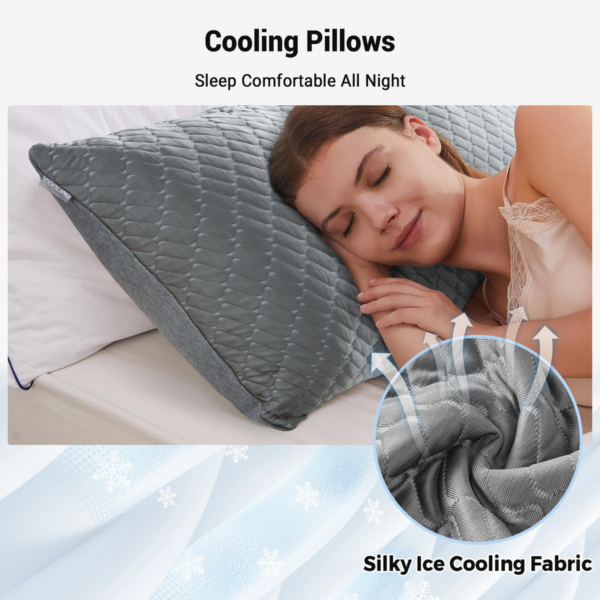 puredown Pillows Queen Size Set of 2, Shredded Memory Foam Pillows, Cooling Foam Pillow for Sleeping, Soft Bed Pillow Queen Size with Adjustable Foam for Side, Back and Stomach Sleepers, Grey