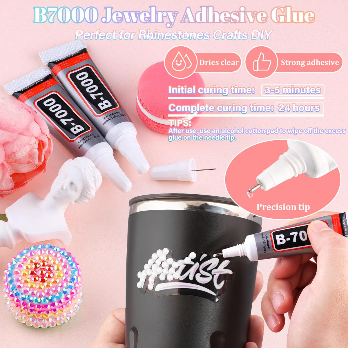 30000Pcs Resin Rhinestones for Bedazzling with 3Pcs B7000 Jewelry Glue, White Flatback Gems Rhinestones for Crafting, Clothing Tumblers Mugs Shoes Fabric Decor Nail Art