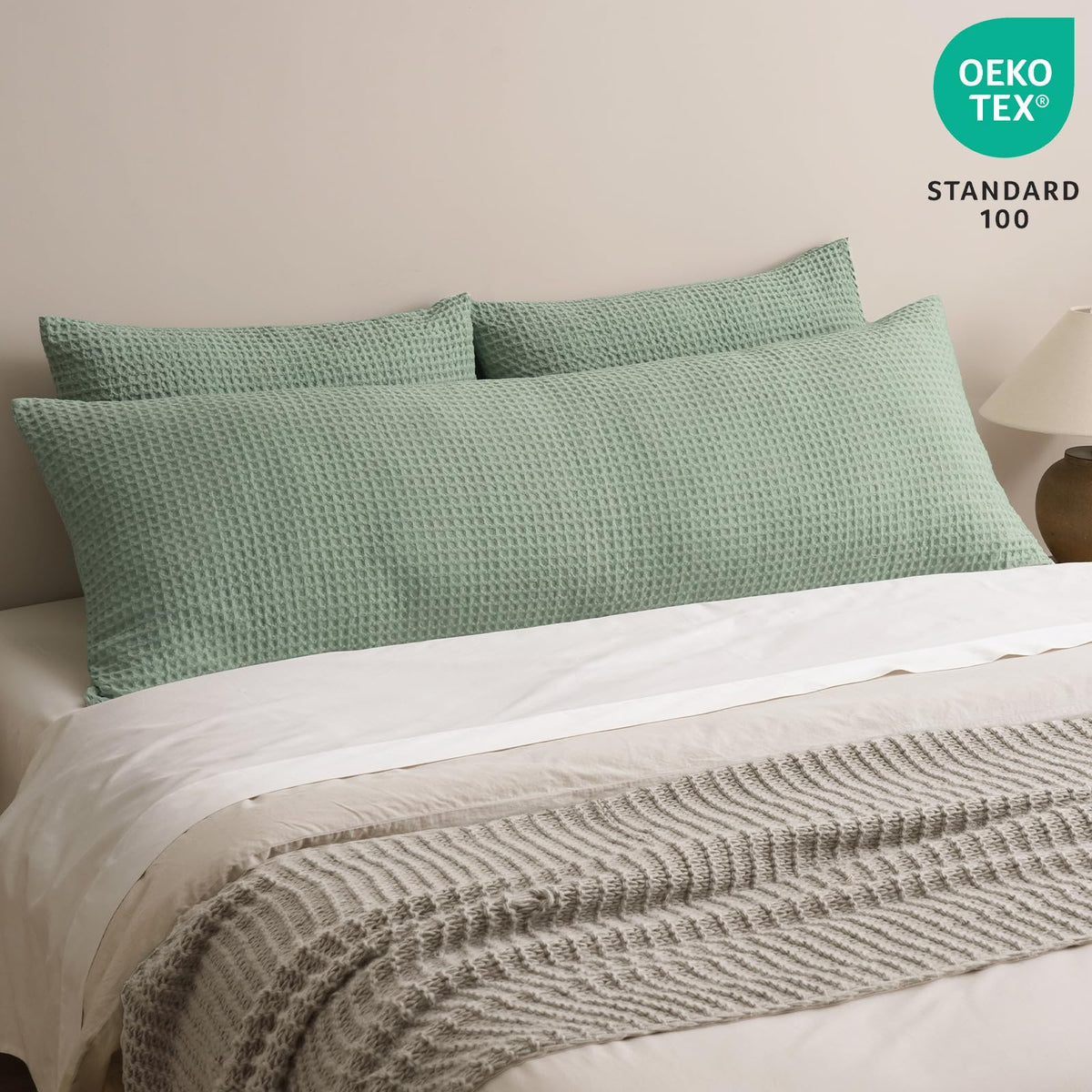 PHF Ultra Soft Waffle Body Pillowcase, Sage Green, 20" x 54", Polyester, Breathable, Skin-Friendly, Zipper Closure