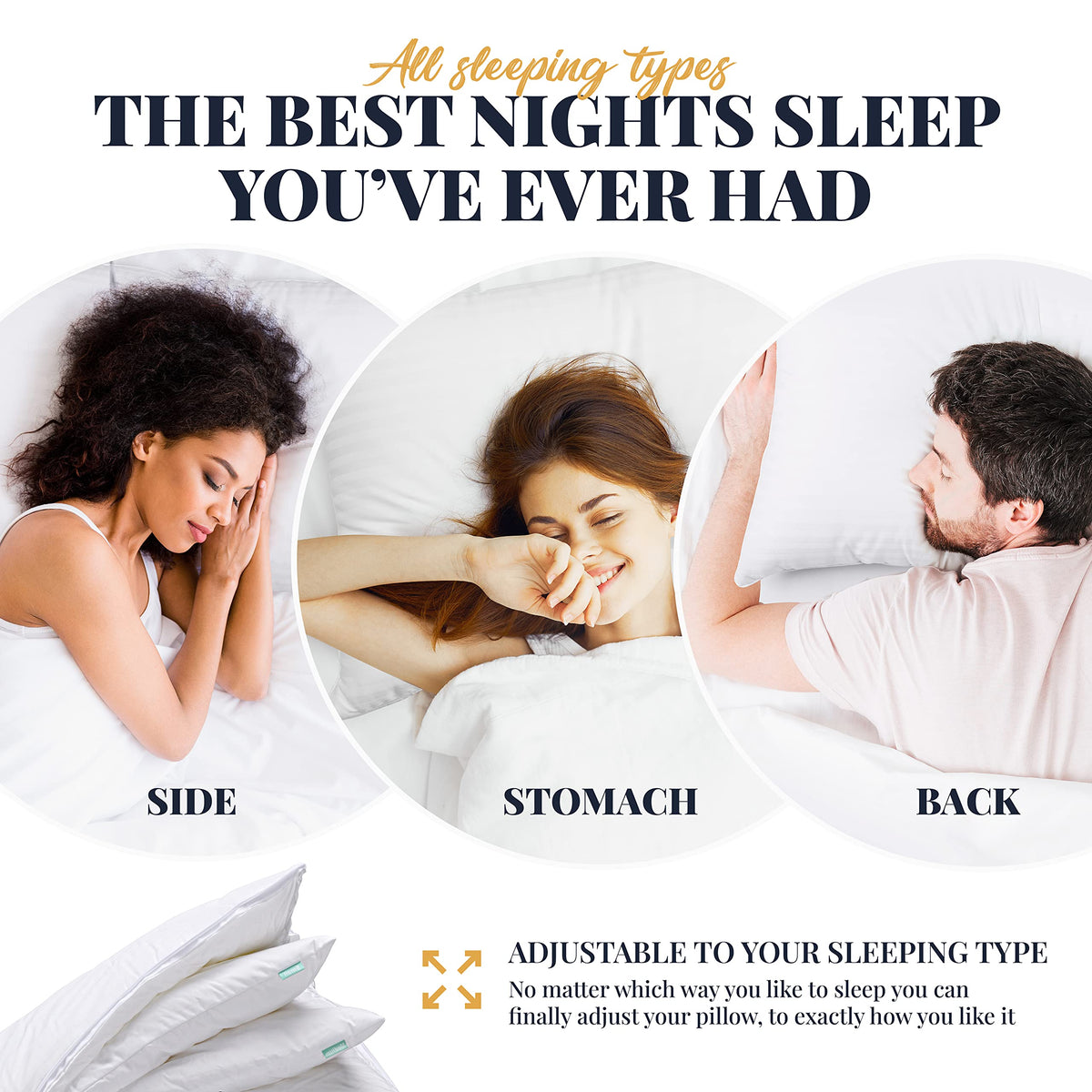 EverSnug Adjustable Pillows for Sleeping, Cooling Support, Set of 2 (Standard, Down Alternative)