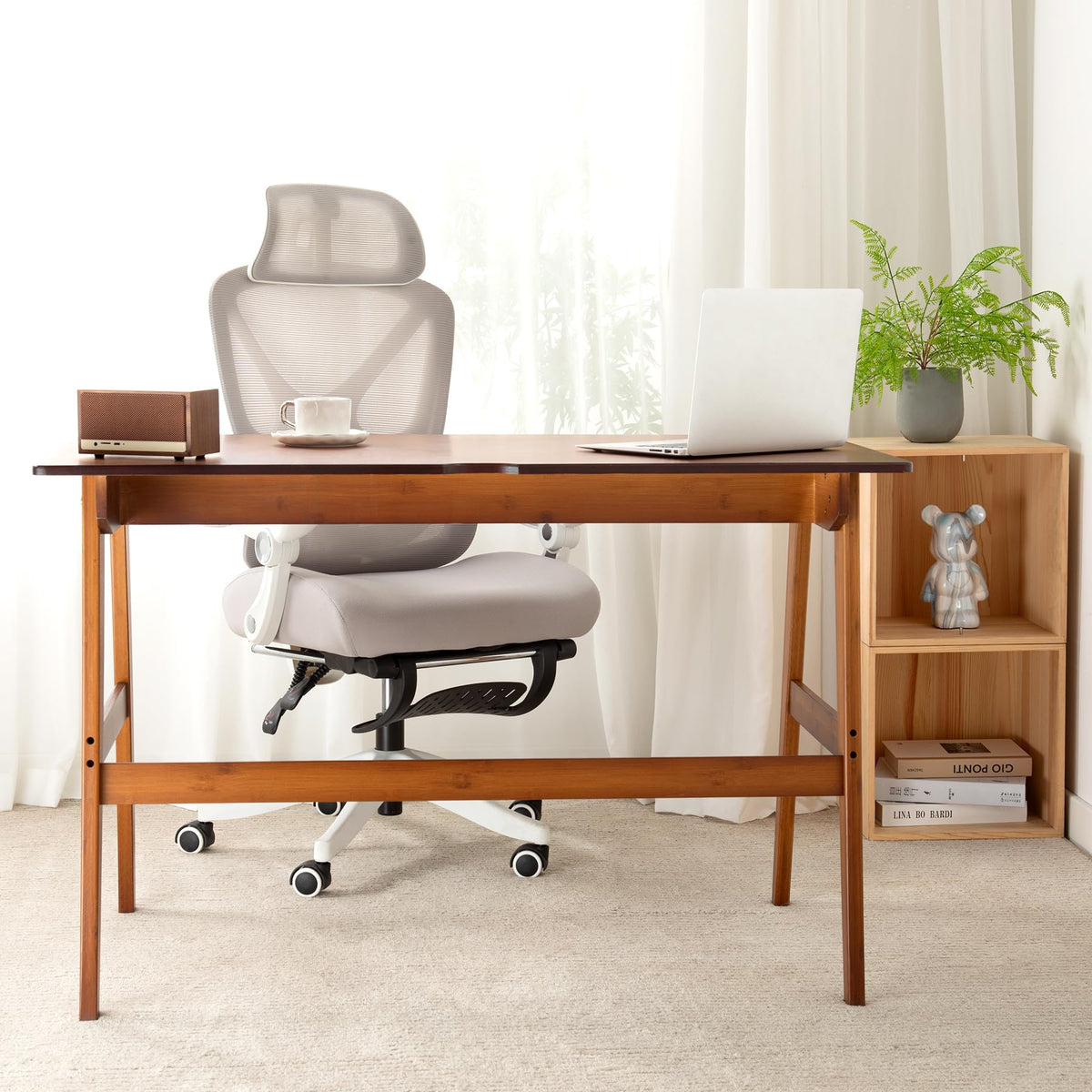 Nnewvante Desk, Bamboo Table with 2 Drawers, Simple Modern Furniture for Home, Office, Computer, Writing, Study, Makeup & Workstation (46''-Brown)