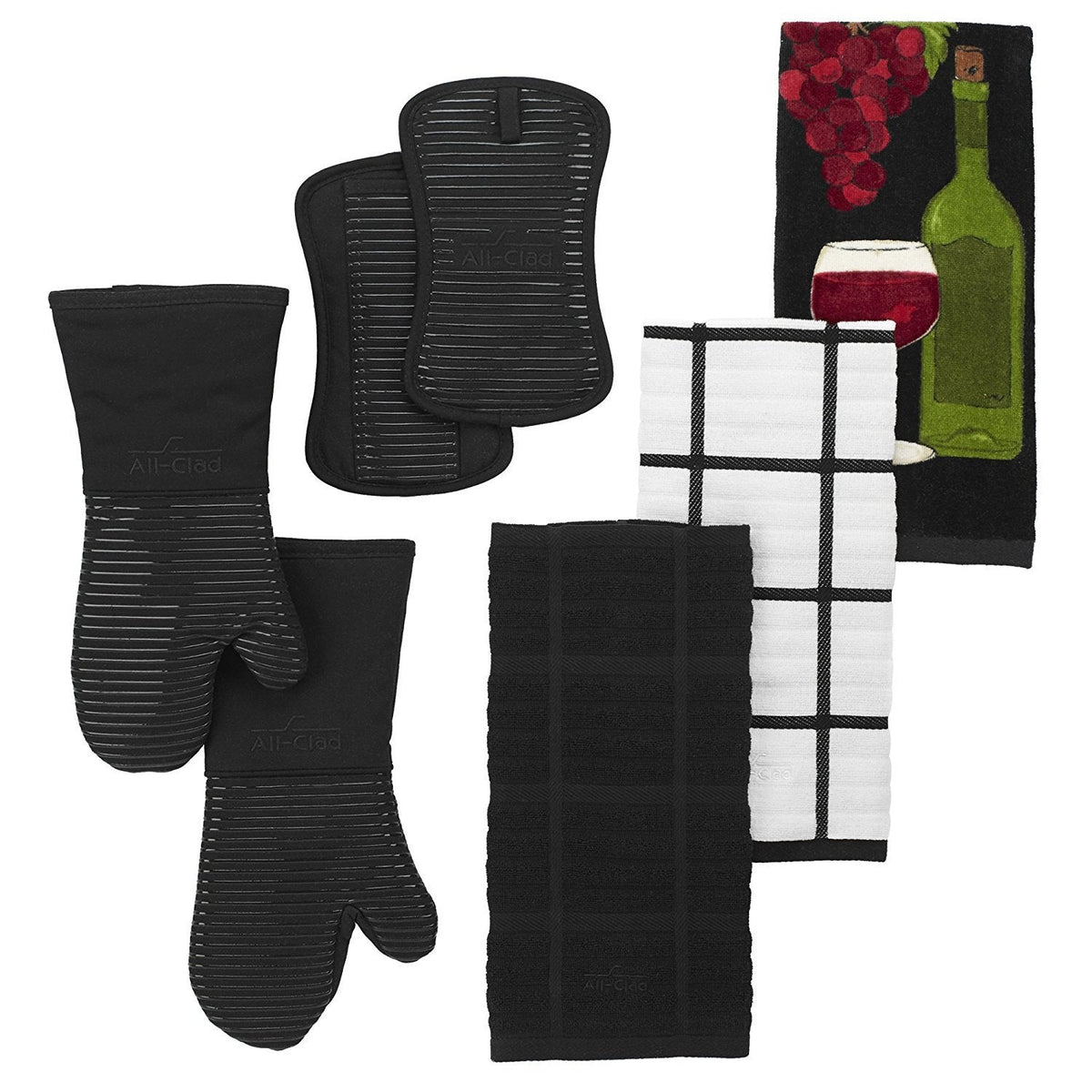 All-Clad Silicone Oven Mitts: Heat Resistant up to 500 Degrees - 100% Cotton & Silicone, 14"x7" Oven Mitt for Kitchen and Barbecue, 2-Pack, Black