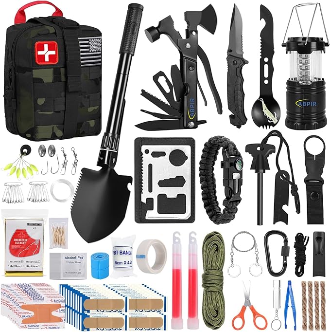 Survival First Aid Kit, 170 PCS Survival Kits,Trauma Kit with Essential Survival Gear Emergency Medical Supplies for Hiking Camping Backpacking Outdoor Adventure, Gifts for Christmas Him Dad Men