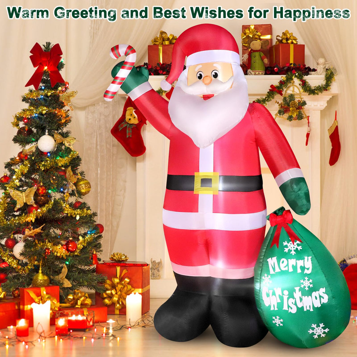 6FT Christmas Inflatable Santa with Candy and Big Gift Bag Outdoor Decorations, Built-in Brilliant Led Lights Blow Up Xmas Yard Decor, Kindly Festival Decor for Yard Lawn Garden Indoor Holiday Party