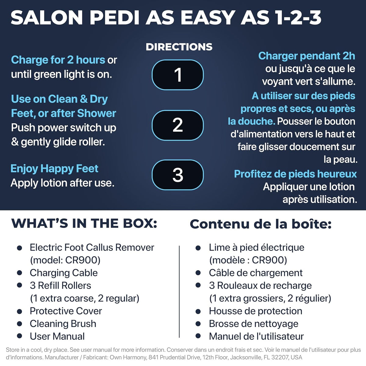Electric Callus Remover: Rechargeable Electronic Foot File CR900 by Own Harmony(Tested Most Powerful) Best Pedicure Tools w 3 Rollers Professional Pedi Feet Care Sander for Cracked Heels and Hard Skin