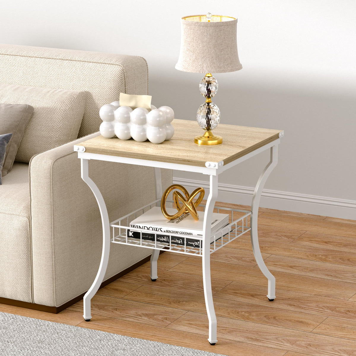 VECELO 3 Pieces Living Room Table Sets, Coffee and End Tables with Open Storage Shelves for Apartment, Home Office, Small Space, Easy Assembly, White Oak