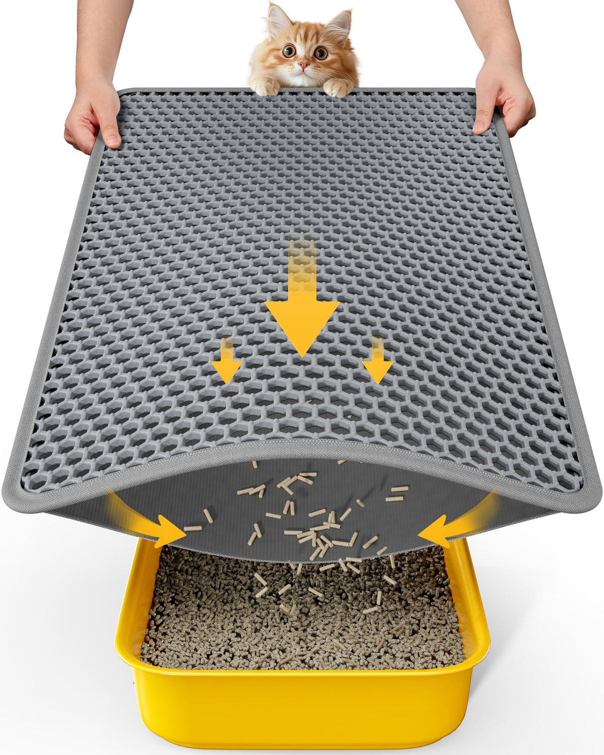 Cat Litter Mat - 23.2'' x 14.6'' Small Litter Trapping Mat, Easy to Clean Litter Box Mat, Waterproof, Urine-Proof, Non-Slip Kitty Litter Mats for Floor, Grey