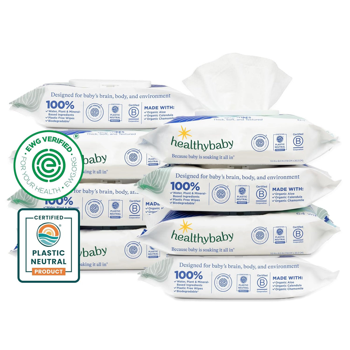 Our Wet Wipes | EWG Verified Safe | 100% Water & Plant Based | Unscented & Safe for Sensitive Skin | Fragrance Free and Totally Chlorine Free (8 packs, 512 wipes)