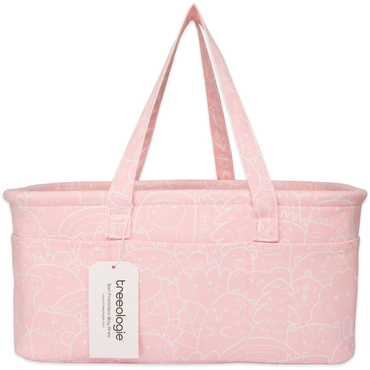 Baby Diaper Caddy Organizer Basket for Nursery Changing Table - Car Storage Tote Bag for Nappy, Diapers, and Wipes - Newborn Registry Shower Gift for Girl and Boy Must Haves - Travel Bin (Pink)