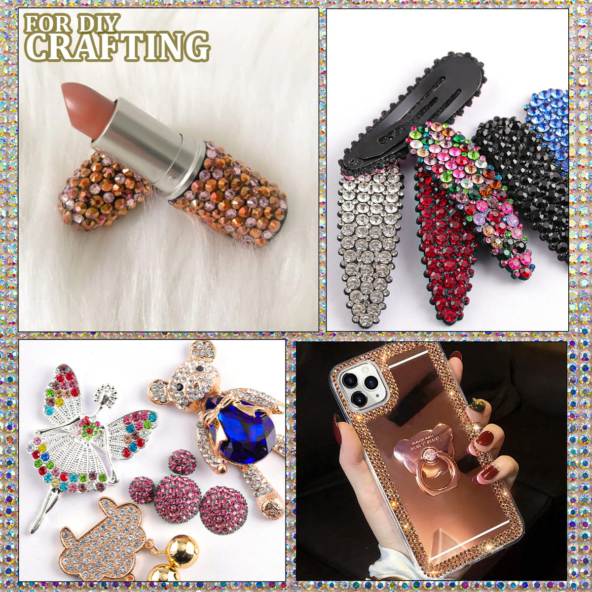 Two Packs of Flatback Rhinestones 4520 Pcs Colorful Nail Art Rhinestones Flatback Crystal Colorful+Rose Gold Rhinestone with Picker Pencil and Tweezer for Nail Art and Decoration