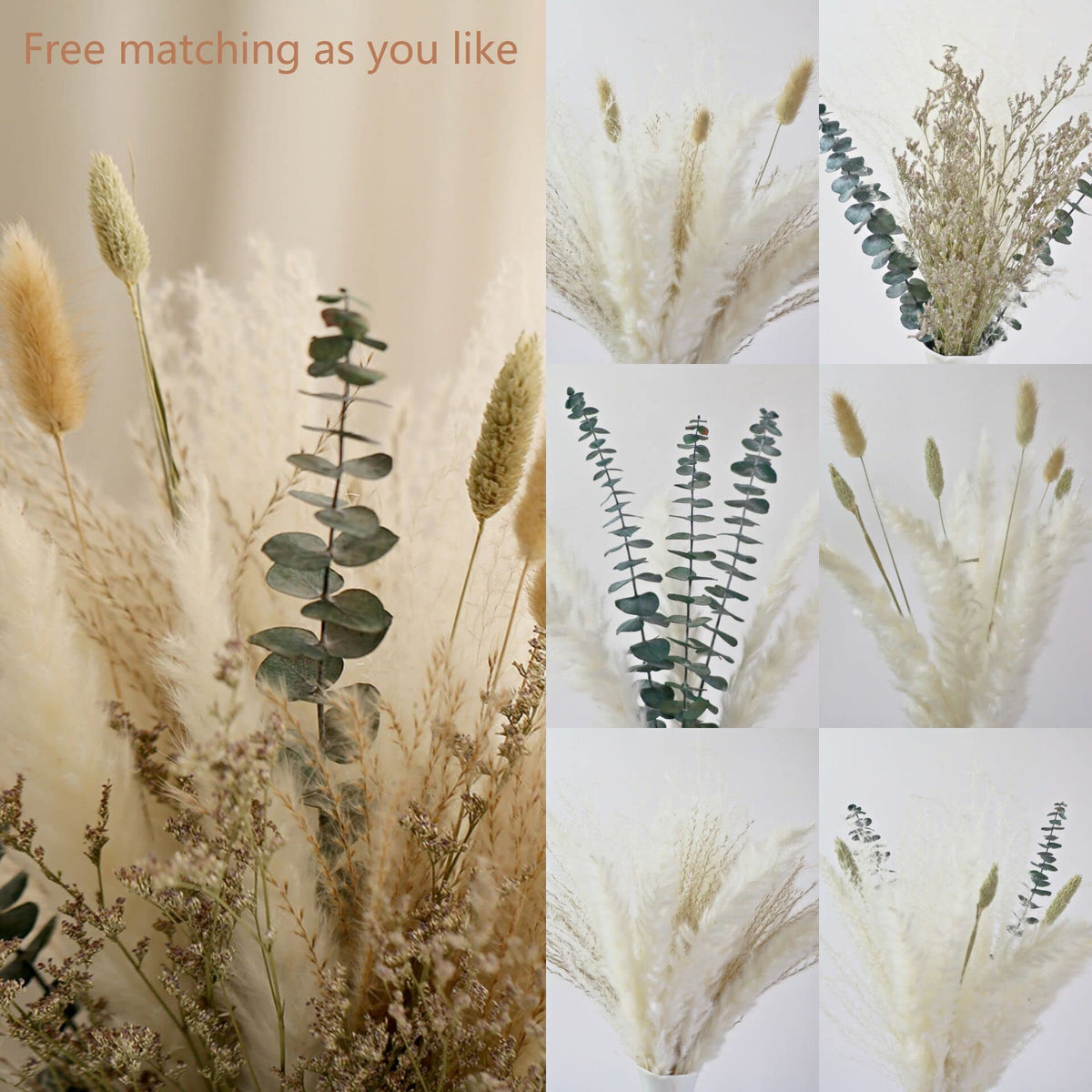 Musunny Natural Dried Flower Bouquet,17" Dried Flowers for Vase,Dried Floral Arrangements for Home Décor Indoor with Pampas(Green)