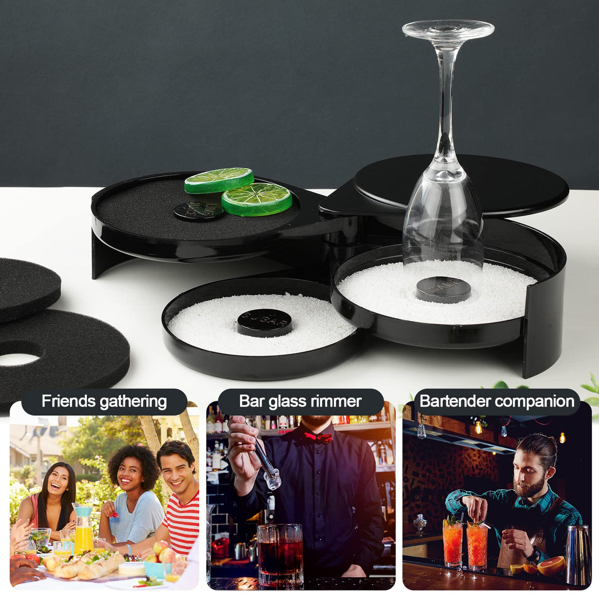 Treela Bar Rimmer Sponges Replacement Glass Rimmer Sponges Margarita Salt Rimmer Sponges Cocktail Glass Rimmer Sponges for Lime Juice, Black (8 Pieces)