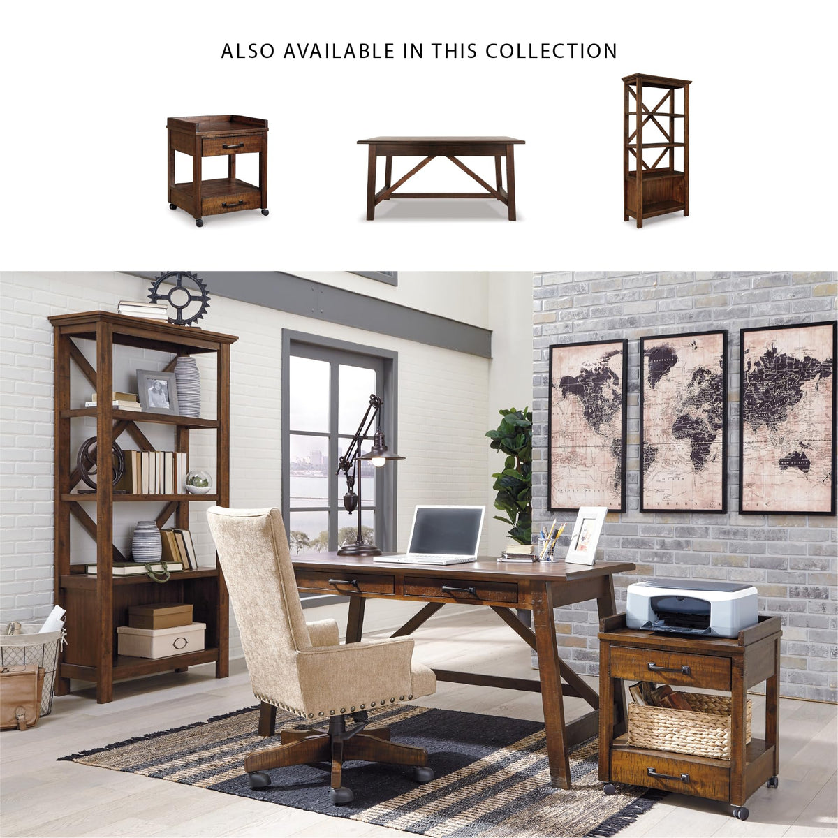 Signature Design by Ashley Baldridge Rustic Industrial Office Printer Stand with Storage, Brown