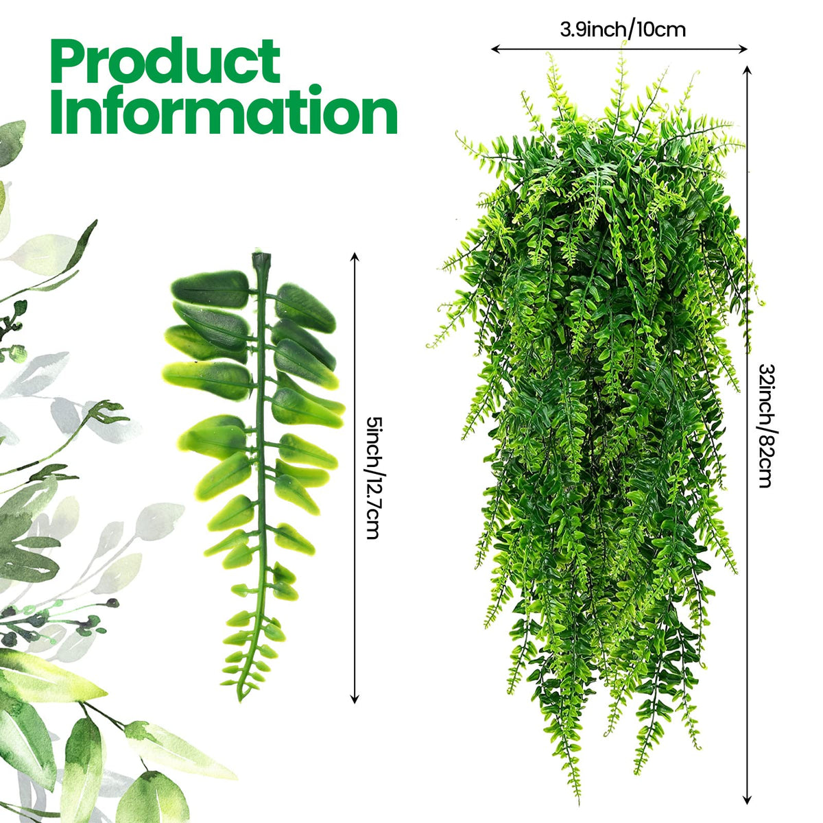 Geosar 12 Pcs Artificial Hanging Plants 32 Inch Hanging Boston Ferns Plastic Fake Plants for Wall Room Garden Wedding Garland Indoor Outdoor Decoration, No Basket
