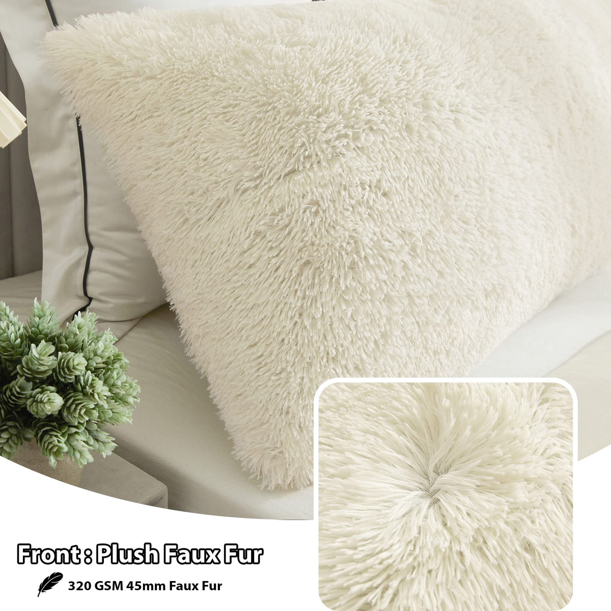 LIFEREVO Off White Body Pillow Cover,Luxury Shaggy Ultra Soft Plush Faux Fur Pillowcase 20"x54" for Bed Couch,Microfiber Long Pillowshams for Pregnant Women/Mother/Wife(Light Beige)