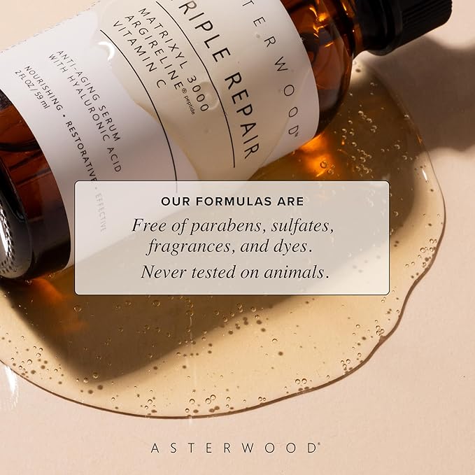 Asterwood Triple Repair Matrixyl 3000 + Argireline + Hyaluronic Acid + Vitamin C Serum for Face - Anti-Aging, Collagen Boosting, Hydrating - Fragrance-Free - 8 Fl Oz