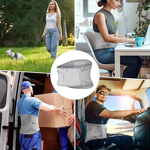 NEENCA Back Brace for Lower Back Pain Relief - Ergonomic Lumbar Support with Removable Steel Stays, Breathable Back Support Brace for Posture Correction, Sciatica, Herniated Disc, Scoliosis, Office Work, Lifting, Exercise (Gray, X-Small)