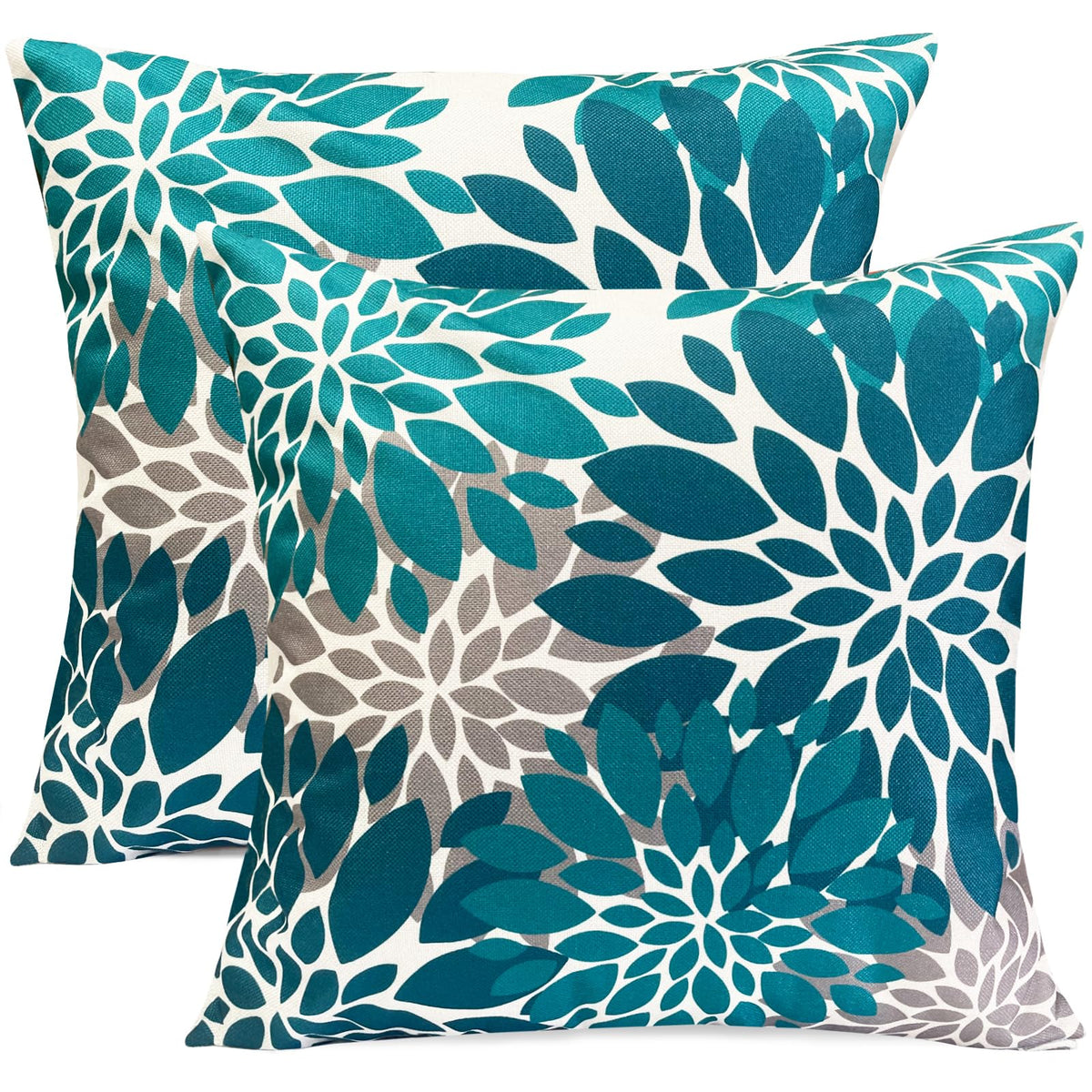 RYSMIYOU Decorative Throw Pillow Covers Set of 2 Teal Blue pillow covers 18x18 inch Throw Pillow Cases Linen Square Pillow Case,Farmhouse Outdoor Floral Flower Pillow Covers for Couch Sofa Living Room