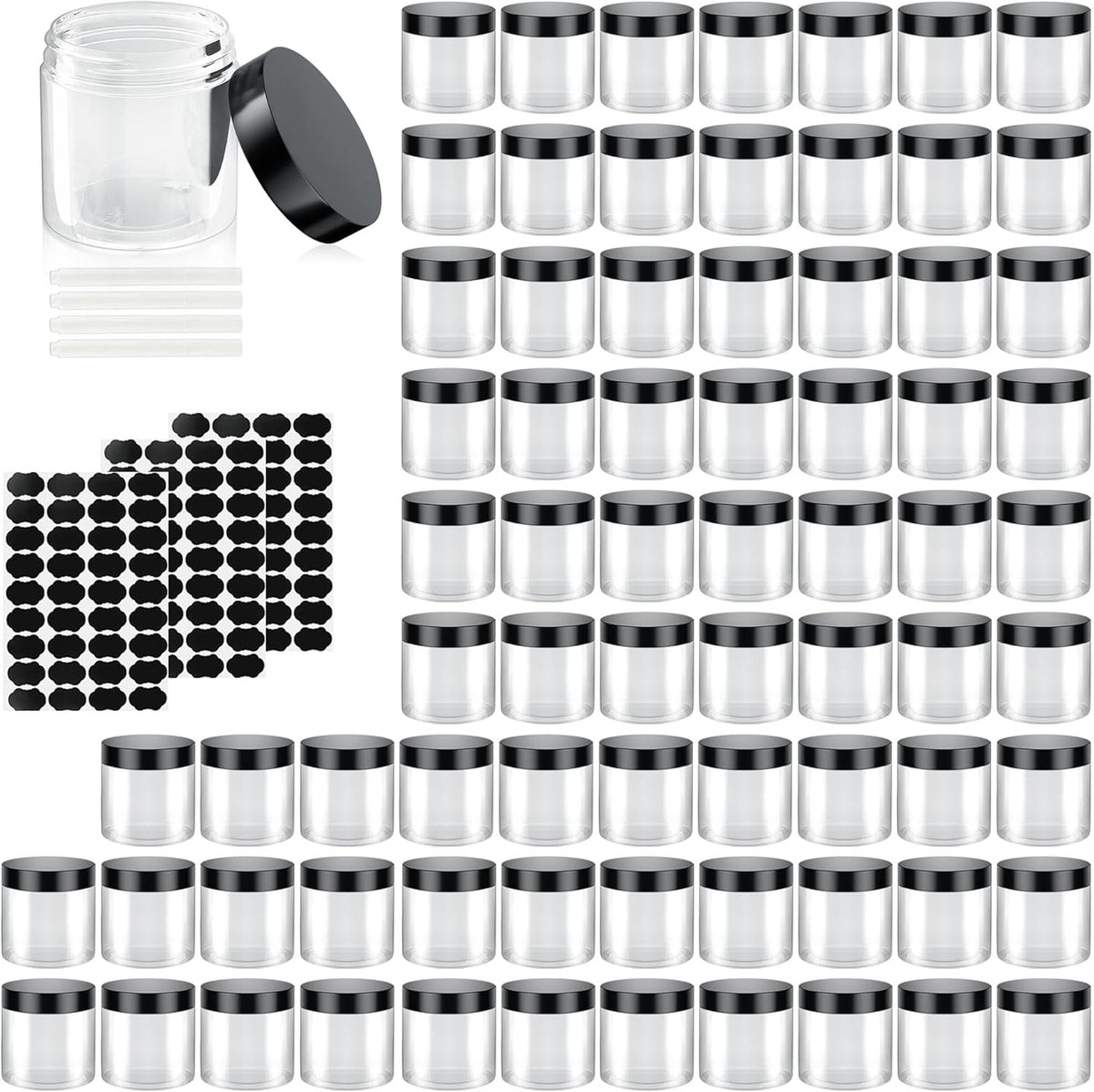 60 Pack 4 Oz Plastic Containers with Lids, OBKJJ Clear Travel Size Leak Proof Makeup Travel Containers BPA Free Cosmetic Slime Jars for Lotion, Cream, Body Butter, Makeup, Ointments (60)