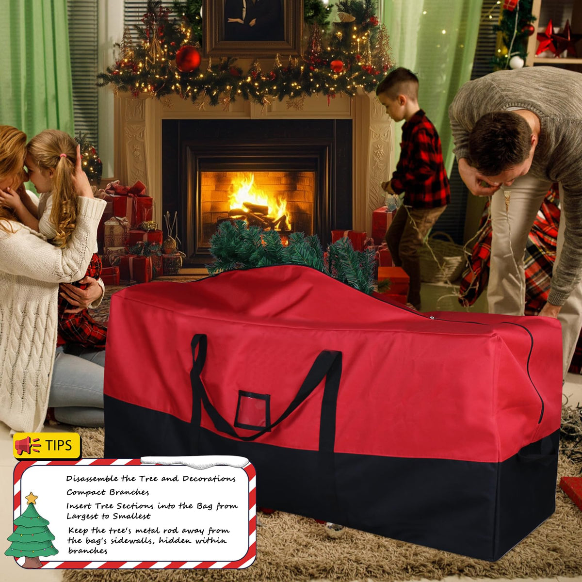 BSTGE Christmas Tree Storage Bag, 600D Oxford Extra Large Moving Bags, Fits Up to 7.5 Ft Artificial Trees, Heavy-Duty Waterproof Christmas Decorations Storage Bags with Handles, Zippers & Card Slot
