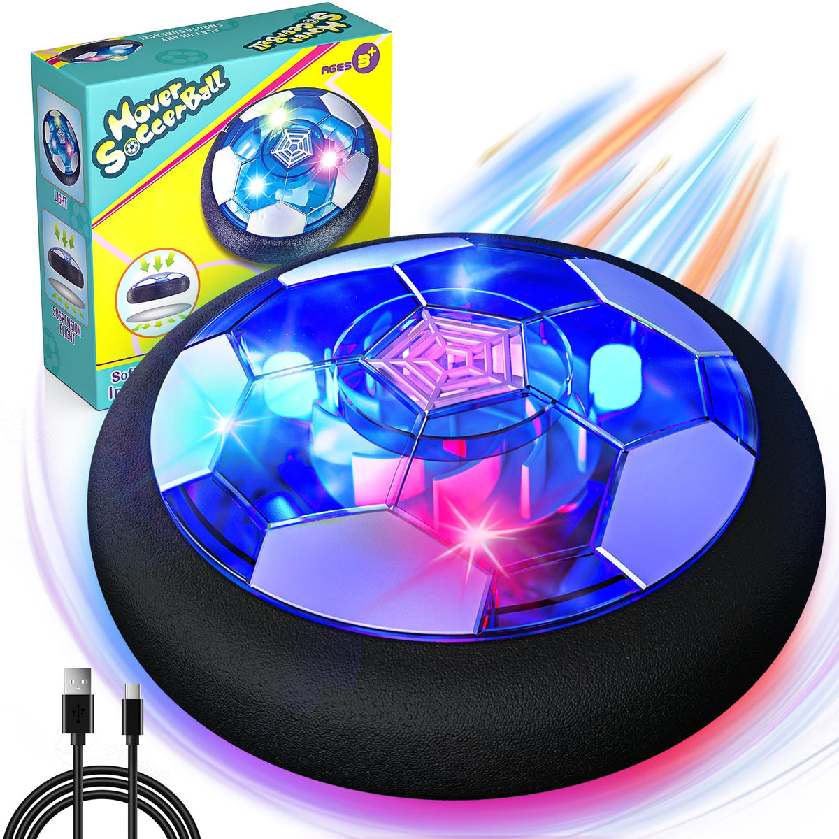 Hover Soccer Ball Boy Toys, Soccer Gifts for 3 4 5 6 7 8+ Year Old Boys Girls, Rechargeable Air Floating Soccer with LED Light and Upgraded Foam Bumper, Indoor Birthday Gifts for Kids Age 3-12