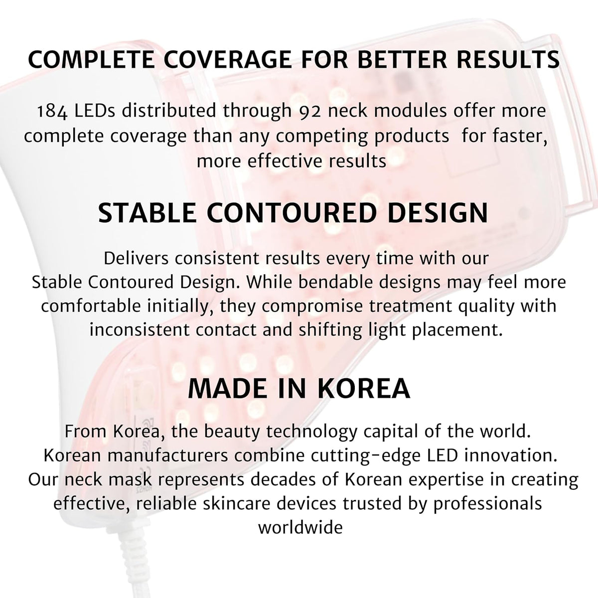 LED Red Light Therapy Neck Mask Glowing Skin Anti-Wrinkle Anti-Aging Smoother Firmer Neck Skin Care at Home. Made in S.Korea
