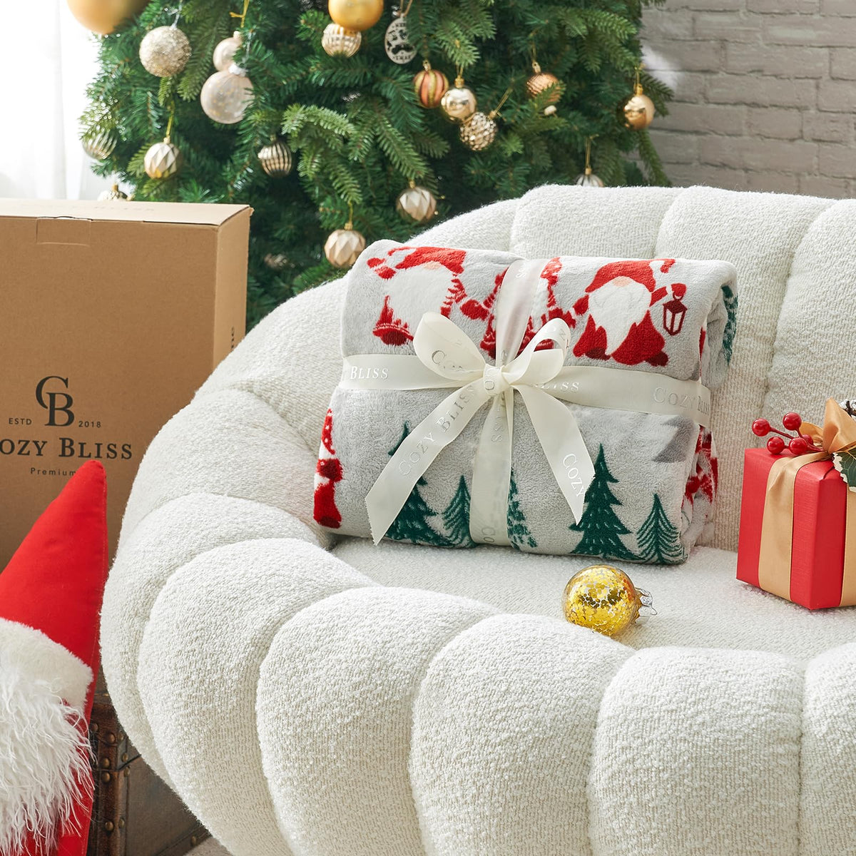 Cozy Bliss Gnome Throw Blanket Spring Blanket Warm Plush Throw Blankets,Ultra Soft Cozy Throw Blankets for Couch,Sofa and Bed(Xmas Gnome Family,50"x60")