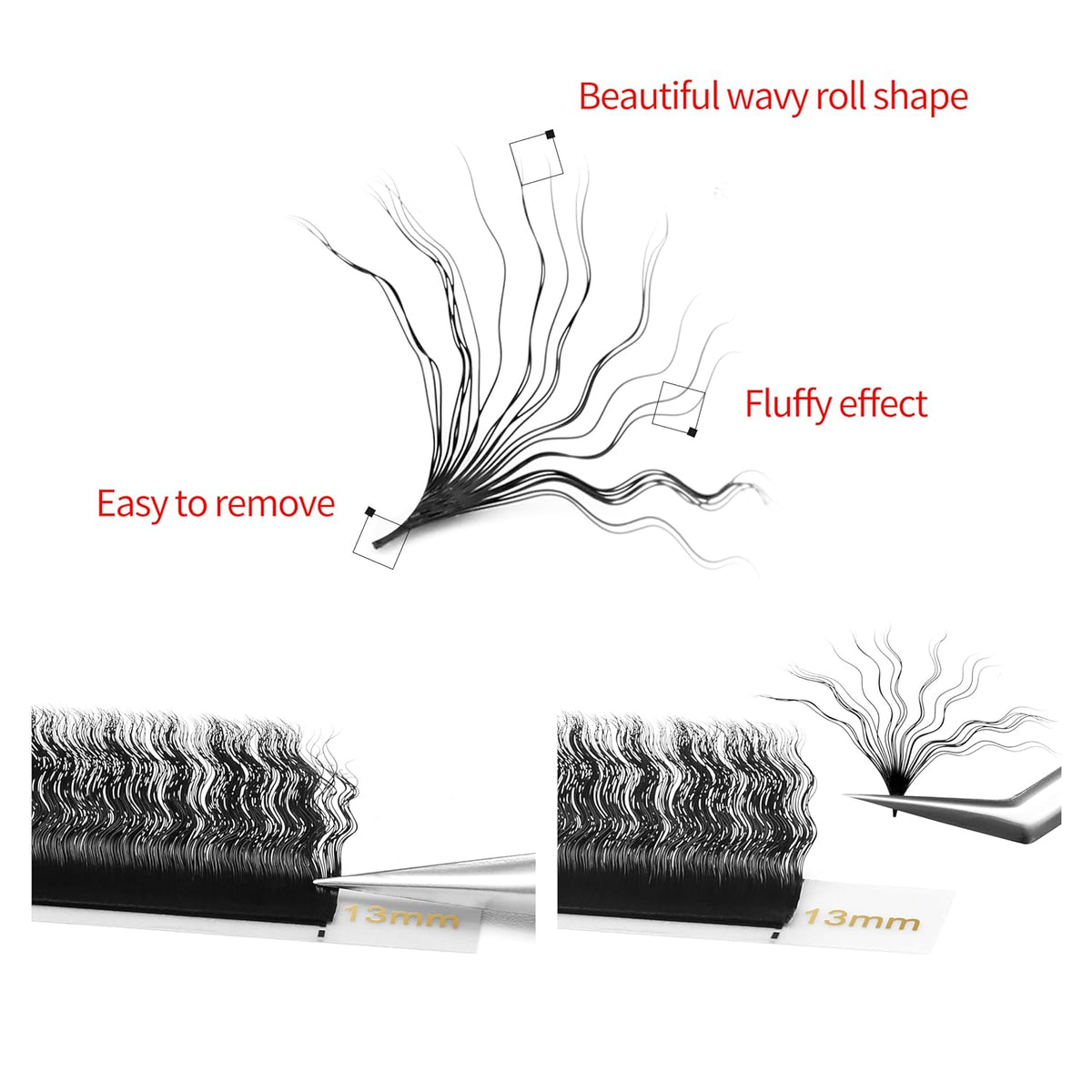 Lash Extensions Wool Curly Eyelash Extensions 0.07mm Thickness C Curl Mix 8-15mm Easy Fan Lashes Premade Fans Volume Lashes Matte Black Crisscross(Wool Curly,0.07-C,8-15mm)
