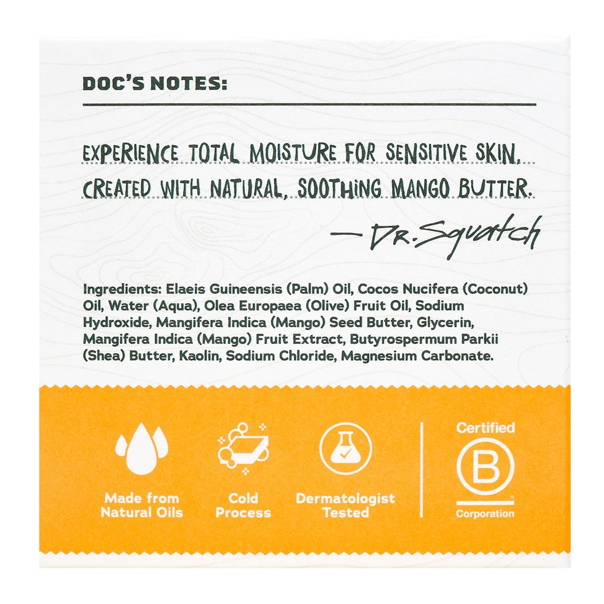 Dr. Squatch NEW Total Moisture Bar Soap for Men - No Added Fragrance Formulated for Sensitive Skin - Mango Butter (5 oz, 3-pack)