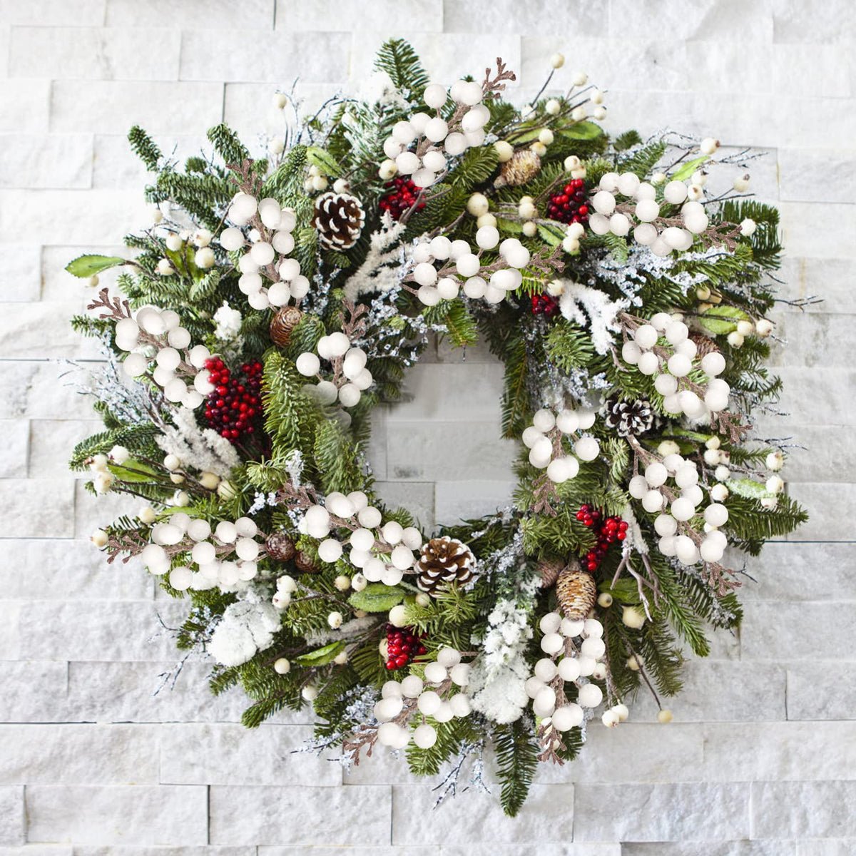 Fangoo 24 Pack Glitter White Stems,Artificial Glitter White Berry Picks Holly Red Berries Branches Christmas Berry Stem Picks for Christmas Tree Wedding Holiday Season Winter Home Decoration(19 CM)
