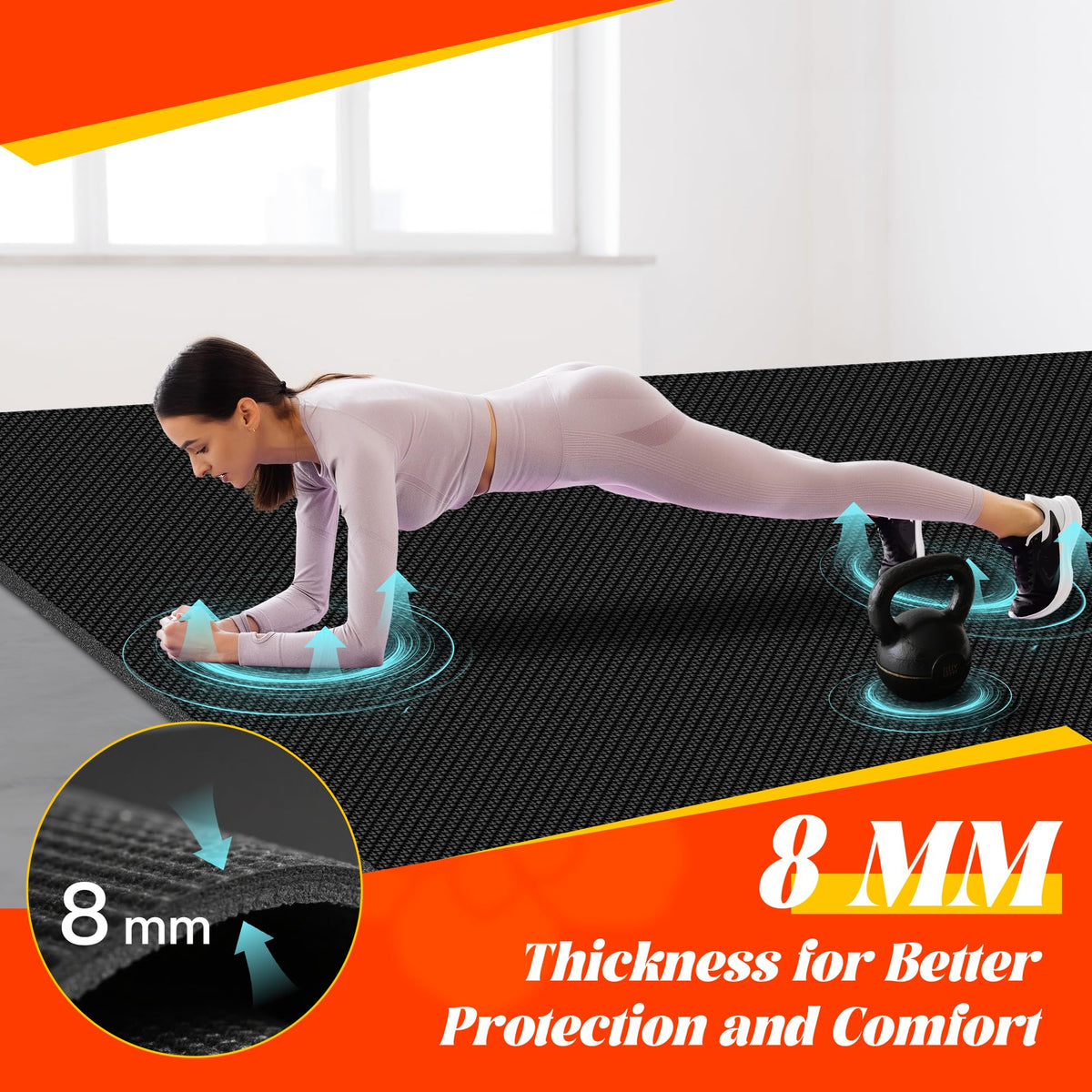 VTORY 8mm Large Workout Mat 6×4 ft – Extra Large Wide Yoga Mat & Pilates Mat Thick, Non-Slip Exercise Mat for Home Gym, Home Workout, HIIT, Strength, Stretching