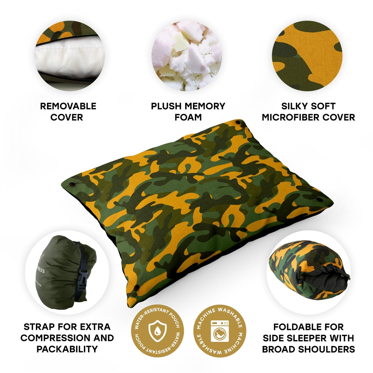 Centauress Small Backpacking Camping Pillow | Camp Pillow w/Machine-Washable Cover | Packable Travel Pillow w/Pouch + Strap | Hammock Pillow | Hiking Pillow | Camping Gear & Accessories