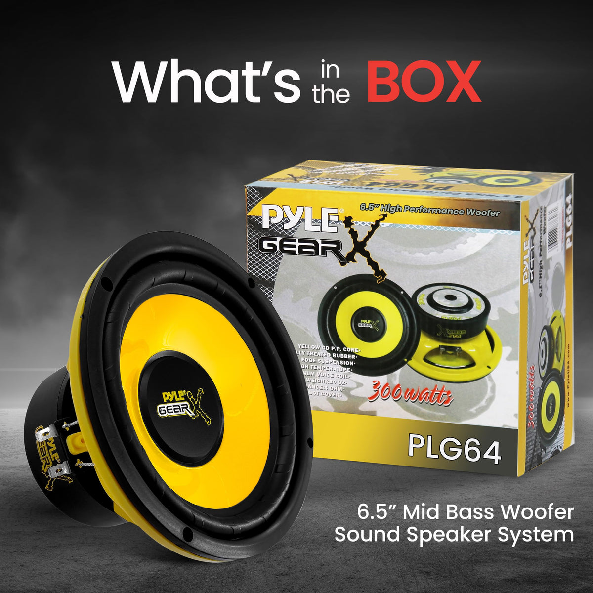 Pyle 6.5 Inch Mid Bass Woofer Sound Speaker System - Pro Loud Range Audio 300 Watt Peak Power w/ 4 Ohm Impedance and 60-20KHz Frequency Response for Car Component Stereo PLG64,Yellow