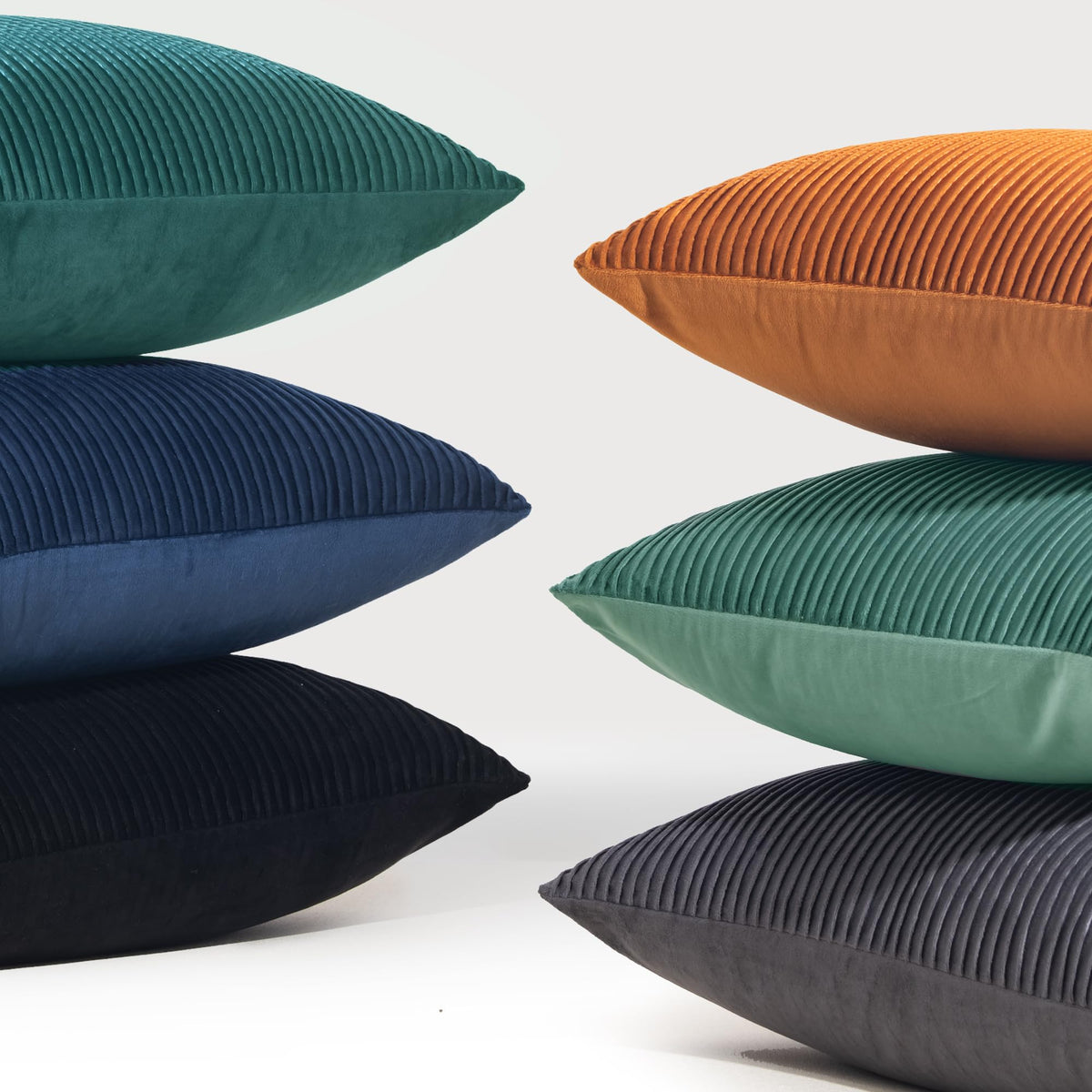 YCOLL Black Pillow Covers 24x24 Set of 2 Velvet Striped Pattern - Soft Throw Pillows for Home Decor, Luxury Decorative Pillow Covers for Couch, Bed,Living Room